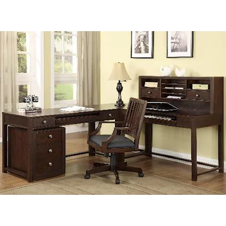 Contemporary L Desk with Hutch and Corner Table and File Cabinet